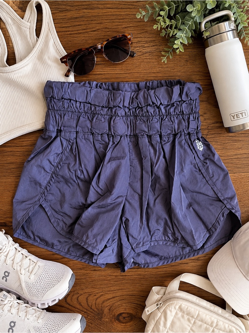 Free People High-Rise Purple greyish Athletic Shorts Ruched Waistband